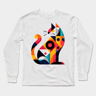 Abstract Colorful Geometric Cat Long Sleeve T-Shirt